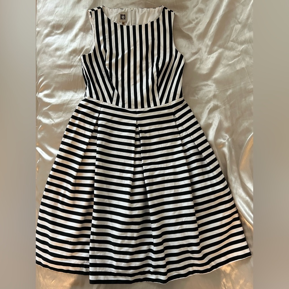 Anne Klein Black and White Vertical Stripe Dress